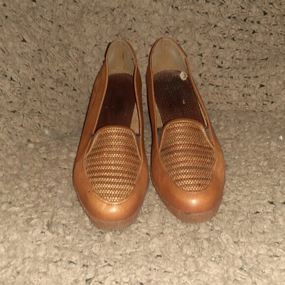Vintage TED LAPIDUS-Brown Leather-Woven Patterned Wedges-Sz 7-Excellent - Picture 3 of 7